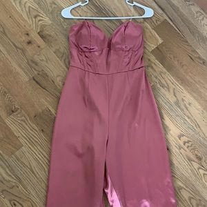 Strapless Pink Satin Corset Jumpsuit